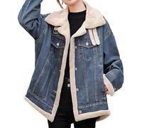 Genérico Tendencia De Moda De Otoño E Invierno Para Mujer Chaqueta Vaquera Gruesa Con Forro Polar Suelta Elegante Chaqueta Vaquera De Motocicleta Con Solapa Y Botones De Fiesta Informal (Azul,S)