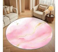 Genérico Textura de MáRmol Dorado Alfombra Redonda para Salón 200 cm, Rosa Alfombra Redonda Antideslizante de Pelo Corto Lavable a máquina para Pasillo y Dormitorio Cojines Decorativos