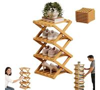 Genérico The 9-Tier No-Assembly Bamboo Rack, Vertical Shoe Organizer for Small Spaces, Foldable Space-Saving Organizer for Shoes, Books, Plants & Bathroom (Natural,4-Tier)