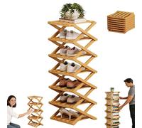 Genérico The 9-Tier No-Assembly Bamboo Rack, Vertical Shoe Organizer for Small Spaces, Foldable Space-Saving Organizer for Shoes, Books, Plants & Bathroom (Natural,7-Tier)