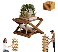 Genérico The 9-Tier No-Assembly Bamboo Rack, Vertical Shoe Organizer for Small Spaces, Foldable Space-Saving Organizer for Shoes, Books, Plants & Bathroom (Brown,2-Tier)