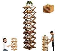 Genérico The 9-Tier No-Assembly Bamboo Rack, Vertical Shoe Organizer for Small Spaces, Foldable Space-Saving Organizer for Shoes, Books, Plants & Bathroom (Brown,9-Tier)
