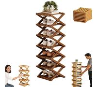 Genérico The 9-Tier No-Assembly Bamboo Rack, Vertical Shoe Organizer for Small Spaces, Foldable Space-Saving Organizer for Shoes, Books, Plants & Bathroom (Brown,7-Tier)