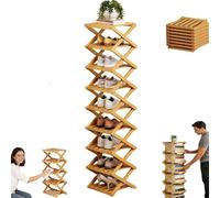Genérico The 9-Tier No-Assembly Bamboo Rack, Vertical Shoe Organizer for Small Spaces, Foldable Space-Saving Organizer for Shoes, Books, Plants & Bathroom (Natural,9-Tier)