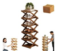 Genérico The 9-Tier No-Assembly Bamboo Rack, Vertical Shoe Organizer for Small Spaces, Foldable Space-Saving Organizer for Shoes, Books, Plants & Bathroom (Brown,6-Tier)