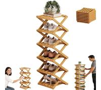 Genérico The 9-Tier No-Assembly Bamboo Rack, Vertical Shoe Organizer for Small Spaces, Foldable Space-Saving Organizer for Shoes, Books, Plants & Bathroom (Natural,6-Tier)