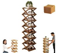 Genérico The 9-Tier No-Assembly Bamboo Rack, Vertical Shoe Organizer for Small Spaces, Foldable Space-Saving Organizer for Shoes, Books, Plants & Bathroom (Brown,8-Tier)