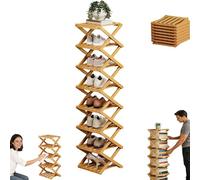 Genérico The 9-Tier No-Assembly Bamboo Rack, Vertical Shoe Organizer for Small Spaces, Foldable Space-Saving Organizer for Shoes, Books, Plants & Bathroom (Natural,8-Tier)