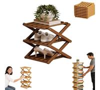 Genérico The 9-Tier No-Assembly Bamboo Rack, Vertical Shoe Organizer for Small Spaces, Foldable Space-Saving Organizer for Shoes, Books, Plants & Bathroom (Brown,3-Tier)