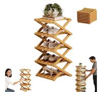 Genérico The 9-Tier No-Assembly Bamboo Rack, Vertical Shoe Organizer for Small Spaces, Foldable Space-Saving Organizer for Shoes, Books, Plants & Bathroom (Natural,5-Tier)