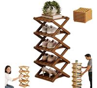 Genérico The 9-Tier No-Assembly Bamboo Rack, Vertical Shoe Organizer for Small Spaces, Foldable Space-Saving Organizer for Shoes, Books, Plants & Bathroom (Brown,5-Tier)