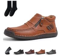 Genérico The First Young Shoes Men, Handmade Premium Leather Motorcycle Boots, Anti-Slip Rubber Outsole & Side Zipper for All-Day Comfort (Light Brown,41)