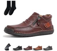 Genérico The First Young Shoes Men, Handmade Premium Leather Motorcycle Boots, Anti-Slip Rubber Outsole & Side Zipper for All-Day Comfort (Dark brown,40)