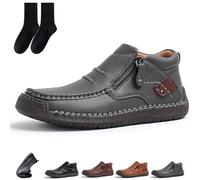Genérico The First Young Shoes Men, Handmade Premium Leather Motorcycle Boots, Anti-Slip Rubber Outsole & Side Zipper for All-Day Comfort (Gray,42)