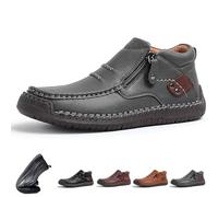 Genérico The First Young Shoes Men, Men’s Handmade Premium Leather Slip-On Driving Boots for Travel & Outdoors (Gray,42)