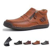 Genérico The First Young Shoes Men, Men’s Handmade Premium Leather Slip-On Driving Boots for Travel & Outdoors (Orange,44)
