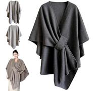 Genérico The Fleece Drape Shawl, Women's Elegant Soft Open Front Poncho Sweater with Loop Closure For Spring Fall Winter (Dark Gray)