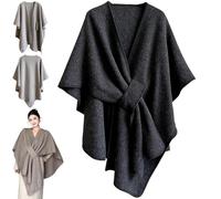 Genérico The Fleece Drape Shawl, Women's Elegant Soft Open Front Poncho Sweater with Loop Closure For Spring Fall Winter (Black)