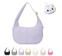 Genérico The Mila Bag, Small Puffer Crescent Shoulder Bag for Women, Cute Waterproof Puffer Crescent, Adjustable Shoulder Strap (Purple)