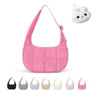 Genérico The Mila Bag, Small Puffer Crescent Shoulder Bag for Women, Cute Waterproof Puffer Crescent, Adjustable Shoulder Strap (Rose Red)