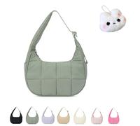 Genérico The Mila Bag, Small Puffer Crescent Shoulder Bag for Women, Cute Waterproof Puffer Crescent, Adjustable Shoulder Strap (Green)
