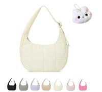 Genérico The Mila Bag, Small Puffer Crescent Shoulder Bag for Women, Cute Waterproof Puffer Crescent, Adjustable Shoulder Strap (Beige)