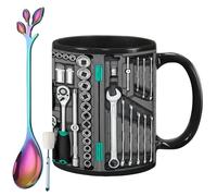 Genérico The Ultimate Mechanic's Toolbox Mug, 11oz Ceramic Mechanic Toolbox Coffee Cup with Spoon, Realistic Tool Pattern Design and Ergonomic Handle, Ideal Gift for Dad Husband on Birthday (#D)