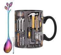 Genérico The Ultimate Mechanic's Toolbox Mug, 11oz Ceramic Mechanic Toolbox Coffee Cup with Spoon, Realistic Tool Pattern Design and Ergonomic Handle, Ideal Gift for Dad Husband on Birthday (#C)