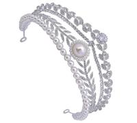 Genérico Tiara de Boda de Aleación de Zinc Perlas E Incrustaciones de Gemas de Imitación, Reutilizable y Resistente, Corona Elegante para Bodas y Fiestas