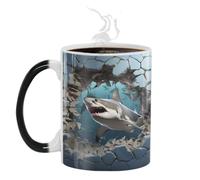 Generico Tiburón que cambia de color de tiburón que cambia de calor | Tazas de de | tazas de café con estampado de pescado de mar, cerámica linda, novedad de té de leche para hombres y mujeres