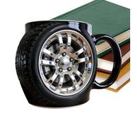 Genérico Tire Coffee Mug, Ceramic Novelty Cup Design, 330ml Non Slip Grip Drinkware, Porcelain Beverage Holder Build, Fun Car Wheel Theme Style, Gift Cafe Birthday Friend Use