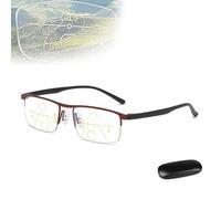 Genérico Titanio Progresivos Lejos y Cerca Gafas de Lectura de Doble Uso, Multifocus Gafas de Lectura para Hombres Mujeres (2x,Rojo)