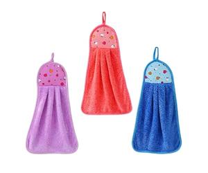 Genérico Toalla de Aseo - 3 Unidades Microfibra Coral 35x24cm | Paño Absorbente de Secado Veloz con Enganche Colgante | Bayeta Suave Cocina Viajes Hostelería Piso Guardería Cuarto de Lavado