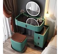 Genérico Tocador con Espejo abatible y Taburete con Ruedas, Luces LED integradas, tocador Moderno con Espejo LED Giratorio de 360°, tocador de Vidrio Templado y Almacenamiento