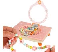Genérico Tocador para Niños - Madera 29.5cm | Tocador De Madera con Espejo | Juego De Vanidad Plegable para Niñas con Peine Y Cosméticos Tipo Navidad Hogar Habitación Infantil