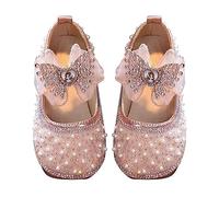 Genérico Toddler Baby Girls Glittery Dress Princess Bow Ballet Shoes Zapatos de piel con suela suave para bebé niña Multicolor punta dividida (rojo, 26 Toddler)