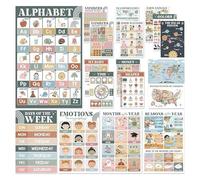 Genérico Toddler Educational Posters, 18-Piece Bohemian Style Classroom Wall Decor Set, Colorful Calming Preschool Activity Posters for Kindergarten, Elementary School, Nursery, and Daycare