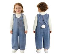 Genérico Toddler Girl Easter Outfit Denim Overalls Outfits Pants with Pom Pom Tail Jeans Jumpsuits Easter Outfit Baby Girls (#A,3-4T)