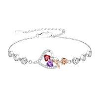 Generico Together Forever - Pulsera personalizada de dos corazones con forma de corazón para mujer, pulsera de cumpleaños para mujer, cadena de enlace para madre o hija
