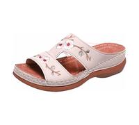 Genérico Tong de playa para mujer, bordados, flores, zapatillas para mujer, confort ortopédico, compensa, zapatillas de gran tamaño, flexibles, para exteriores, caminata, tanga retro étnica
