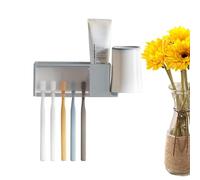 Genérico Toothbrush Holder - Toothbrush Holders Wall | Adhesive Toothbrušh Toothpaste Holder | Dustproof, with Cup Hólder, 5 Heads, 600g Load, For Bathroom Kitchen Home Organization