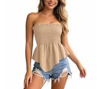 Genérico Top Bandeau Mujer Sexy sin Mangas Espalda Descubierta Blusas Verano sin Hombros Ajustado Top Tubo Elegante sin Tirantes con Borde de Volantes Camisa Tipo Bandeau Fruncido con Volantito
