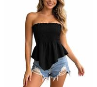 Genérico Top Bandeau Mujer Sexy sin Mangas Espalda Descubierta Blusas Verano sin Hombros Ajustado Top Tubo Elegante sin Tirantes con Borde de Volantes Camisa Tipo Bandeau Fruncido con Volantito