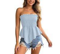 Genérico Top Bandeau Mujer Sexy sin Mangas Espalda Descubierta Blusas Verano sin Hombros Ajustado Top Tubo Elegante sin Tirantes con Borde de Volantes Camisa Tipo Bandeau Fruncido con Volantito