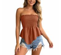 Genérico Top Bandeau Mujer Sexy sin Mangas Espalda Descubierta Blusas Verano sin Hombros Ajustado Top Tubo Elegante sin Tirantes con Borde de Volantes Camisa Tipo Bandeau Fruncido con Volantito