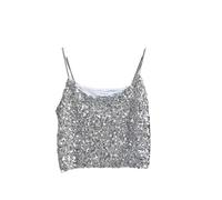 Genérico Top Carnaval Niñas - El Top de Lentejuelas Brillantes para niñas es versátil Es Ideal para niñas y Estudiantes de 2 a 15 años (Silver 13-14 Years)