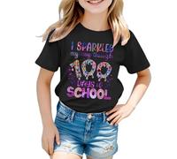 Genérico Top Casual Chica 100 Días Escolar Impreso Cuello Redondo Manga Corta Camiseta Grande Niño, Le Noir, 6-7 Años