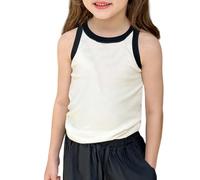 Genérico Top Chica Casual Verano sin Mangas Color Bloque Elástico Espalda Descubierta para Bebé Adolescente Cómodo Transpirable Traje Desnudo Casual, beige, 13-14 Años