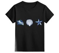 Genérico Top Chica Impreso Criaturas del Océano Lindas Manga Corta Cuello Redondo Corte Relajado Tejido Suave Top Básico para Niños y Adolescentes en Verano, Le Noir, 6-7 Años