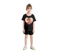 Genérico Top Chica Verano Manga Corta Casual Corte Ancho Cuello Redondo Lindo Dibujos Animados Impreso Camiseta para Bebé Cómodo Transpirable Top Casual, Le Noir, 6-8 Años